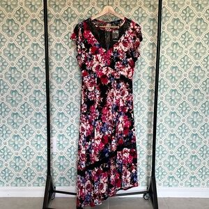 Torrid black floral ITY lace ruffle asymmetrical dress